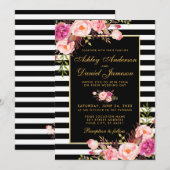 Waterverf Floral Pink Blush Gold Black Weddenschap Kaart (Voorkant / Achterkant)