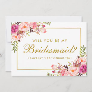 Waterverf Floral Pink Blush Gold Bridesmaid Kaart