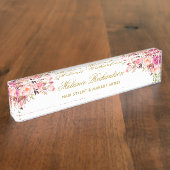 Waterverf Floral Pink Blush Gold Naambordje (Zijkant)