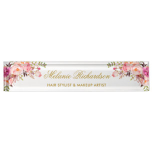 Waterverf Floral Pink Blush Gold Naambordje