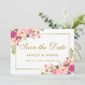 Waterverf Floral Pink Blush Gold Save the Date (Staand voorkant)
