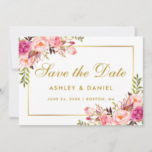 Waterverf Floral Pink Blush Gold Save the Date