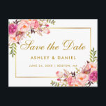 Waterverf Floral Pink Blush Gold Save the Date Aankondigingskaart<br><div class="desc">Waterverf Floral Pink Blush Gold Save The Date Briefkaart</div>