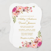 Waterverf Floral Pink Blush Gold Wedding B Kaart (Voorkant / Achterkant)