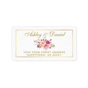 Waterverf Floral Pink Blush Gold Wedding Etiket