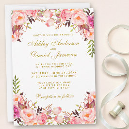 Waterverf Floral Pink Blush Gold Wedding Kaart