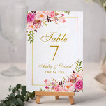 Waterverf Floral Pink Blush Gold Wedding Kaart<br><div class="desc">Waterverf Bloemen Roze Blush Gouden Bruiloft Tafel Kaart</div>