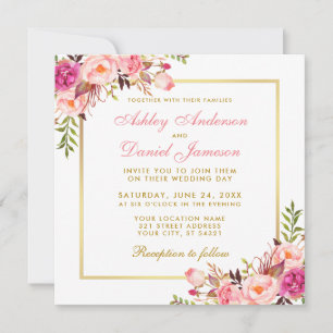 Waterverf Floral Pink Blush Gold Wedding Kaart