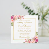 Waterverf Floral Pink Blush Gold Wedding Kaart S (Staand voorkant)