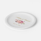 Waterverf Floral Pink Blush Gold Wedding Papieren Bordje (Gekanteld)