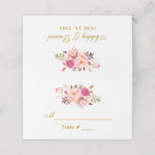 Waterverf Floral Pink Blush Gold Wedding Plaatskaartje (Buitenkant ongevouwen)