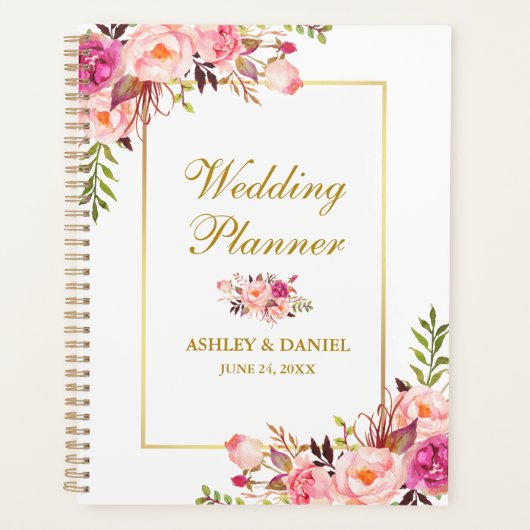 Waterverf Floral Pink Blush Gold Wedding Planner (Voorkant)