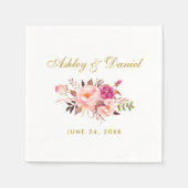 Waterverf Floral Pink Blush Gold Wedding Servetten (Voorkant)