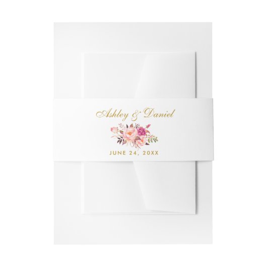 Waterverf Floral Pink Blush Gold Wedding Uitnodigingen Wikkel (Voorkant Voorbeeld)