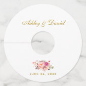 Waterverf Floral Pink Blush Gold Wedding Wijnglaslabel (Voorkant)