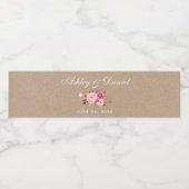 Waterverf Floral Pink Blush Kraft Wedding Waterfles Etiket (Enkel label)