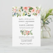 Waterverf Floral Pink Blush Neo Mint Wedding Kaart (Staand voorkant)