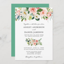 Waterverf Floral Pink Blush Neo Mint Wedding Kaart