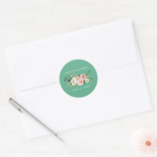 Waterverf Floral Pink Blush Neo Mint Wedding Ronde Sticker