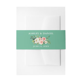 Waterverf Floral Pink Blush Neo Mint Wedding Uitnodigingen Wikkel