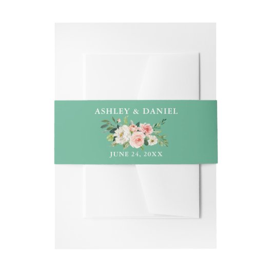 Waterverf Floral Pink Blush Neo Mint Wedding Uitnodigingen Wikkel (Voorkant Voorbeeld)
