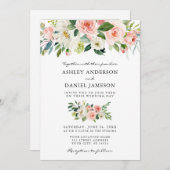 Waterverf Floral Pink Blush Photo Weddenschap Kaart (Voorkant / Achterkant)