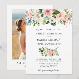 Waterverf Floral Pink Blush Photo Weddenschap Kaart