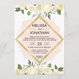 Waterverf Floral Pink Blush Pink Gold Wedding Kaart