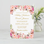 Waterverf Floral Pink Blush Weddenschap Gold Kaart (Staand voorkant)