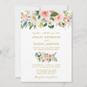 Waterverf Floral Pink Blush Weddenschap Gold Kaart (Voorkant)