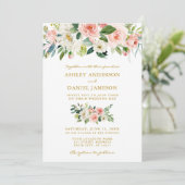 Waterverf Floral Pink Blush Weddenschap Gold Kaart (Staand voorkant)