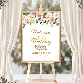 Waterverf Floral Pink Blush Weddenschap Gold Poster
