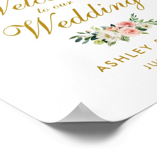 Waterverf Floral Pink Blush Weddenschap Gold Poster (Hoek)