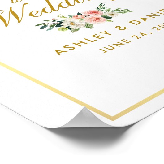 Waterverf Floral Pink Blush Weddenschap Gold Welko Poster (Hoek)