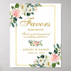 Waterverf Floral Pink Blush Wedding Gold Favors Poster