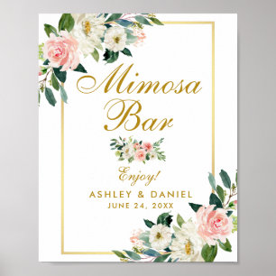 Waterverf Floral Pink Blush Wedding Gold Mimosa Poster
