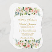 Waterverf Floral Pink Blush White Gold Wedding BG Kaart (Voorkant / Achterkant)