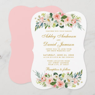 Waterverf Floral Pink Blush White Gold Wedding BP Kaart