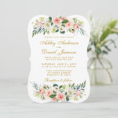 Waterverf Floral Pink Blush White Gold Wedding GB Kaart (Staand voorkant)