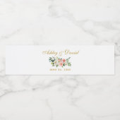 Waterverf Floral Pink Blush White Gold Wedding Waterfles Etiket (Enkel label)