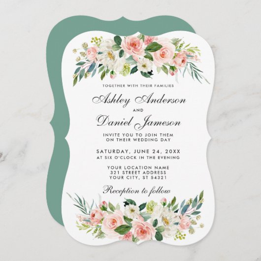 Waterverf Floral Pink Blush White Wedding GBB Kaart (Voorkant / Achterkant)