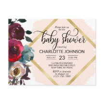 Waterverf Floral Pink Burgundy Gold Baby shower