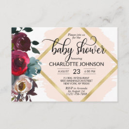 Waterverf Floral Pink Burgundy Gold Baby shower Kaart