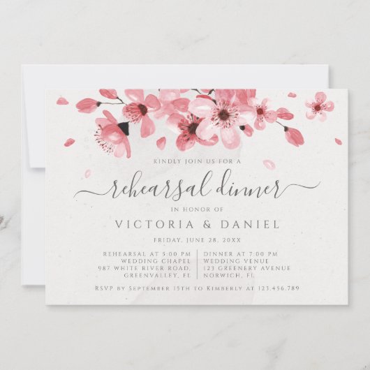 Waterverf Floral Pink Cherry Blossom Kaart (Voorkant)