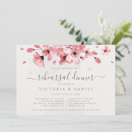 Waterverf Floral Pink Cherry Blossom Kaart (Staand voorkant)