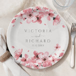 Waterverf Floral Pink Cherry Blossom Papieren Bordje<br><div class="desc">Voeg een vleugje lentetijd elegantie toe aan uw huwelijksreceptie met deze gepersonaliseerde waterverf bloemenbruiloft papieren borden. Deze wegwerp borden hebben een prachtig ontwerp van roze kersenbloesems, het omlijsten van de namen van het paar en de trouwdatum. Ze zijn perfect voor het serveren van hapjes, desserts of taart bij uw bruiloft...</div>