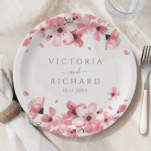 Waterverf Floral Pink Cherry Blossom Papieren Bordje