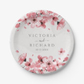 Waterverf Floral Pink Cherry Blossom Papieren Bordje (Voorkant)
