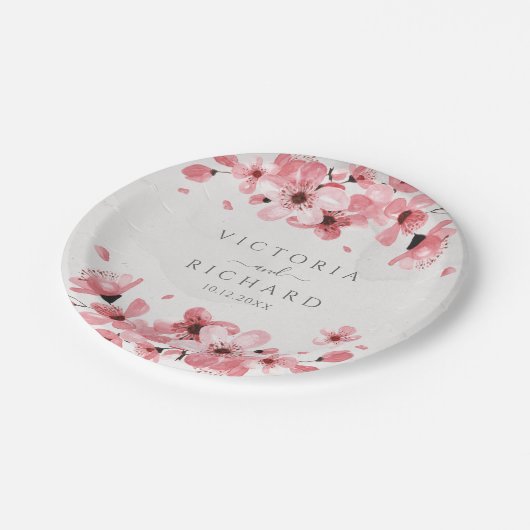 Waterverf Floral Pink Cherry Blossom Papieren Bordje (Gekanteld)