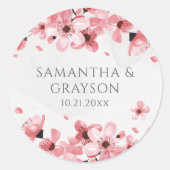 Waterverf Floral Pink Cherry Blossom Ronde Sticker (Voorkant)